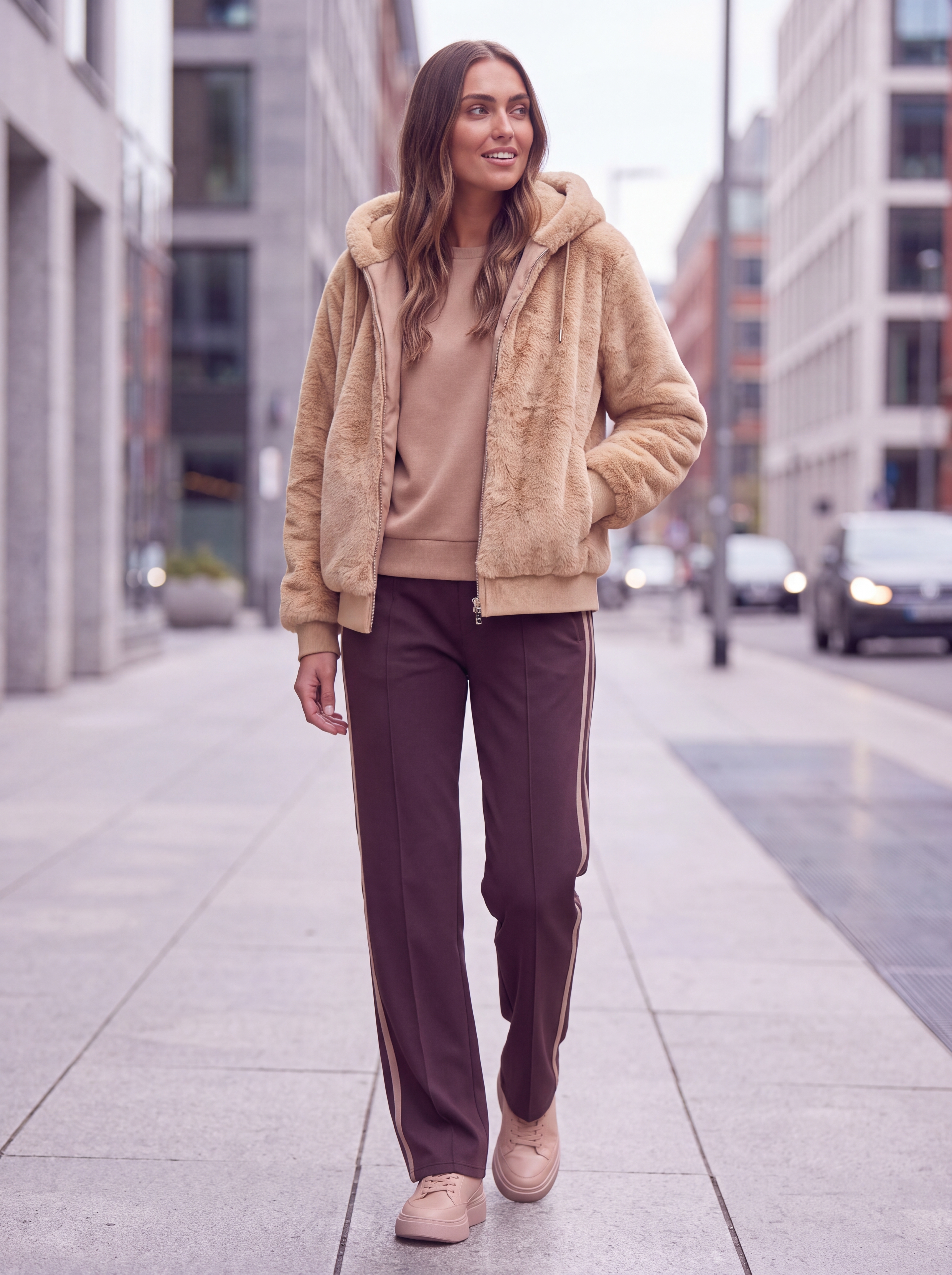Dámska kožušinová bunda s kapucňou BROADWAY NYC FASHION ECRU - Béžová s.WEAR 4